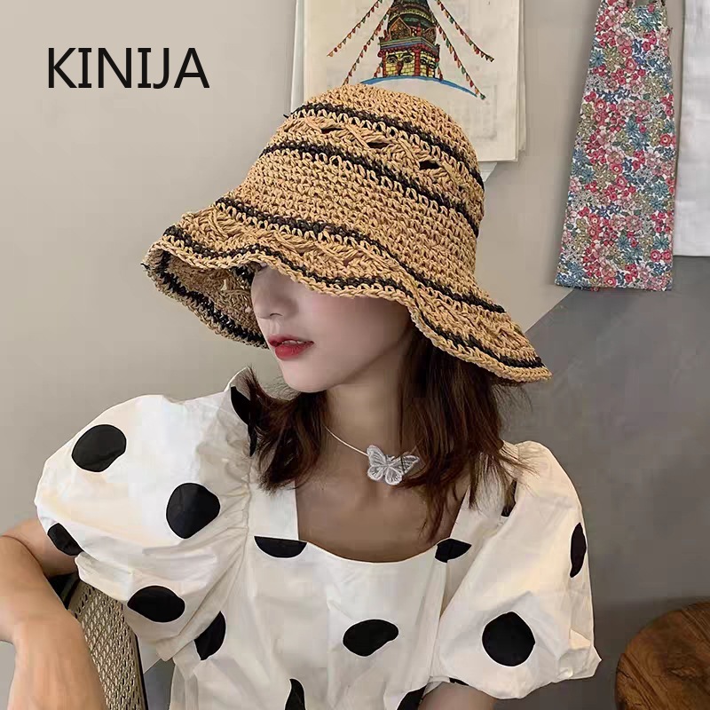 Chapeau d'été en paille pour f - Bucket Hat Straw avis et prix