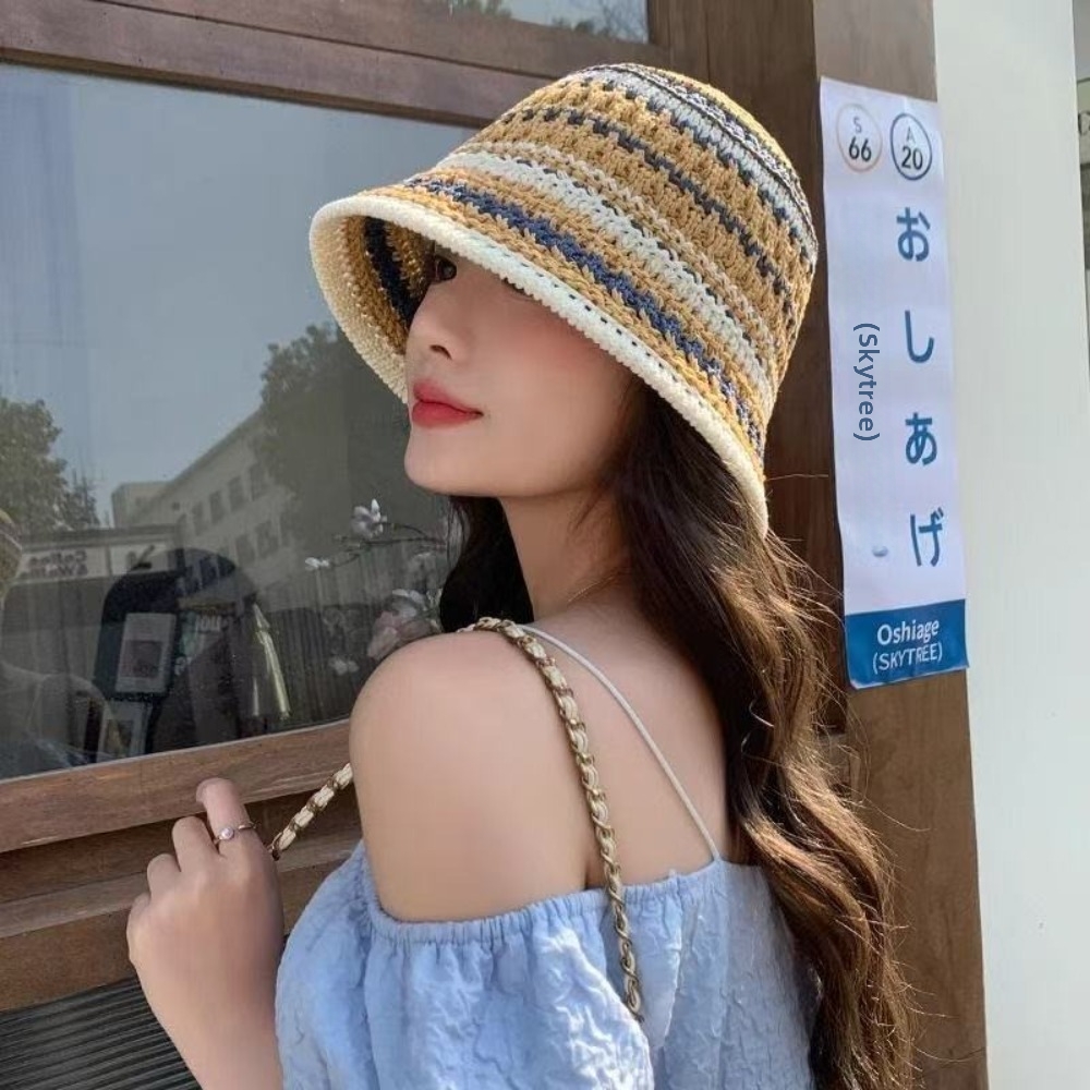 Chapeau Bob en Crochet Rayé Tr - Bucket Hat Straw avis et prix