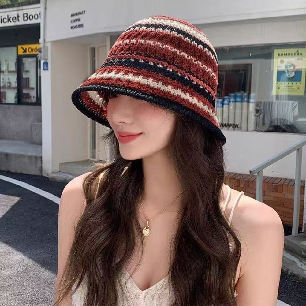 Chapeau Bob en Crochet Rayé Tr - Bucket Hat Straw avis et prix